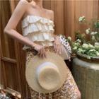 Ruffle Tube Top / Print High-waist Loose-fit Pants
