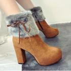Block-heel Fluffy Ankle Boots