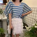 Striped T-shirt / Layered Mini A-line Skirt