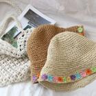Embroidered Flower Foldable Straw Bucket Hat