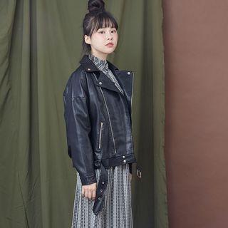 Faux Leather Zip Jacket 02 - Black - One Size