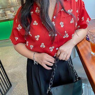 Short-sleeve Leaf Print Chiffon Shirt