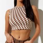 Checkerboard Print Crop Tank Top