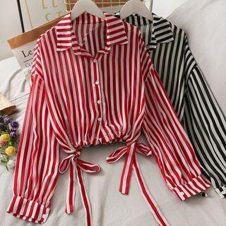 Striped Tie-hem Loose Shirt In 5 Colors