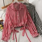 Striped Tie-hem Loose Shirt In 5 Colors