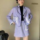Gingham Cropped Blazer / Mini A-line Skirt / Set