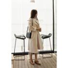 Epaulet Collarless Trench Coat With Sash