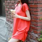 Short-sleeve Shirred-side Long Top