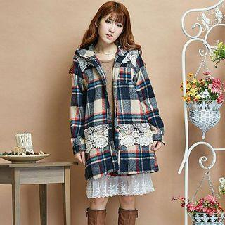 Crochet-panel Plaid Jacket