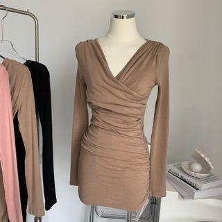 V-neck Crisscross Knit Sheath Dress