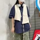 Short-sleeve Asymmetric Tie-front Mock Two Piece Top