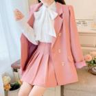Double Breasted Blazer / Pleated A-line Skirt / Blouse / Set