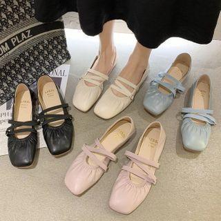 Square-toe Shirred Mary Jane Flats
