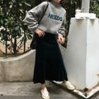 Embroidered Fleece-lined Sweatshirt/ Velvet Skirt