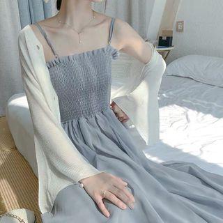 Spaghetti-strap Maxi A-line Dress / Plain Cardigan