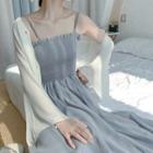 Spaghetti-strap Maxi A-line Dress / Plain Cardigan