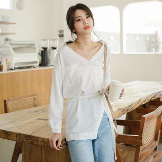 Diagonal-buttoned Chiffon Shirt