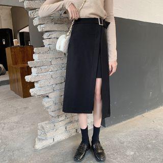 High-waist Asymmetrical Slit Skirt