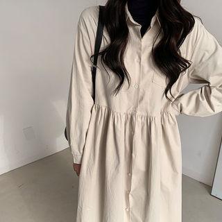 Pocket-detail Flare-hem Shirtdress