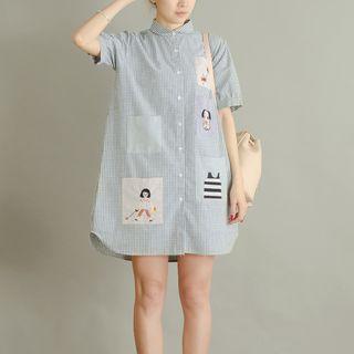 Applique Short-sleeve Shirt Dress