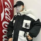 Color Block Hooded Padded Jacket Black & White - One Size