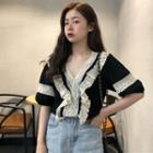 V-neck Lace Short-sleeve Shirt