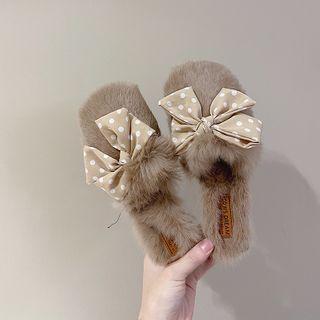 Dotted Bow Furry Mules