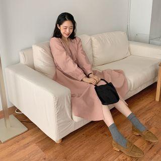 V-neck Tie-waist Long Flared Shirtdress