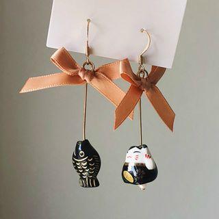 Non Matching Kitten & Fish Dangle Earring 1 Pair - Kitten & Fish - One Size