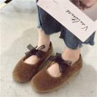 Bow Accent Furry Mary Jane Flats