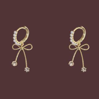 Faux Pearl Bow Drop Earring 1 Pair - Drop Earring - S925silver - Gold & White - One Size