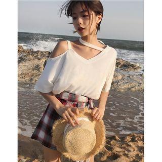 Set: Elbow-sleeve Cut Out T-shirt + Skorts