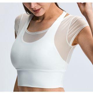 Cap-sleeve Mesh Panel Crop Sports Top