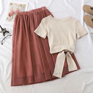 Tie-back Top + High-waist Pleated Skirt