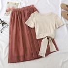 Tie-back Top + High-waist Pleated Skirt