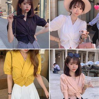 Puff-sleeve Twisted Front Shirt