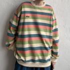 Round-neck Color-block Stripe Oversize Pullover