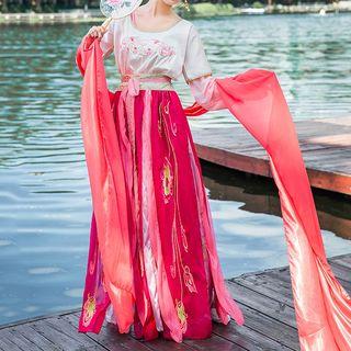 Chinese Style Scarf / Short-sleeve Top / Long-sleeve Top / Maxi Skirt / Set