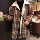 Plaid Snap-buttoned Coat As Shown In Figure - One Size