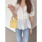 V-neck Perforated Blouse One Size