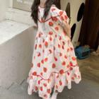 Short-sleeve Strawberry A-line Dress Red Strawberry - White - One Size