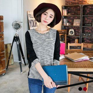 Marled Dipped-hem Paneled Top