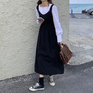 Square-neck Blouse / Midi A-line Overall Dress