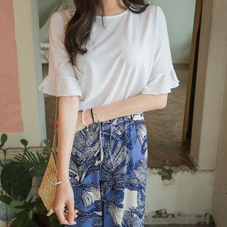 Frilled Short-sleeve Crepe Top