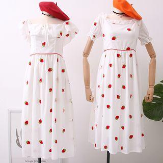 Strawberry-embroidered Tank Dress / Midi Dress