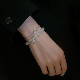 Set Of 2: Beaded Bracelet + Rhinestone Set Of 2 - Silver - One Size