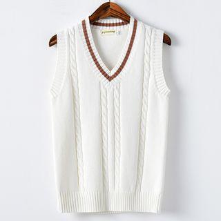 Contrast-trim Cable-knit Sweater Vest