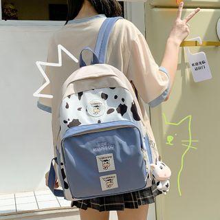 Cow Printed Color Panel Backpack