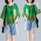 Patterned Elbow-sleeve T-shirt Vintage Green - One Size