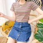 Multicolor Striped Cropped T-shirt